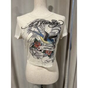 Ed‎ Hardy Women's Shear Mesh Crop Top Shirt Large